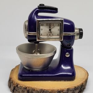 Metal Kitchen Clock Mixer Cobalt Blue Collectible Waterbury